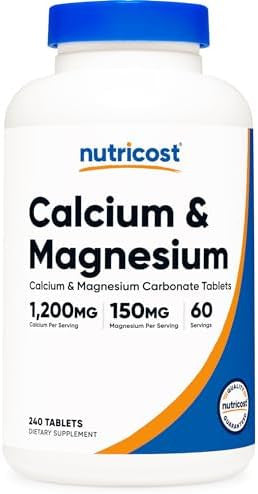 Nutricost Calcium & Magnesium Carbonate 240 Tablets 1200Mg Of Ca & 150Mg Of Mg Per Serving 60 Servings Gluten Nongmo