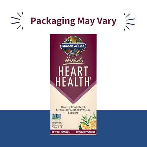 Garden Of Life Herbals Heart Health Supplement With Folate Bergamot Green Tea & Vitamin E & K For Cholesterol Circulatory & Blood Pressure Support Non-Gmo Gluten-Free Citrus Flavor 30 Servings