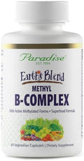Paradise Herbs Earth'S Blend Bcomplex Methylated Enzymatically Active Forms Of B Vitamins + Superfoods Supports Energy & Immunity 60 Capsules