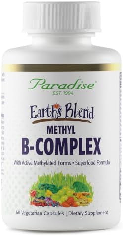 Paradise Herbs Earth'S Blend Bcomplex Methylated Enzymatically Active Forms Of B Vitamins + Superfoods Supports Energy & Immunity 60 Capsules
