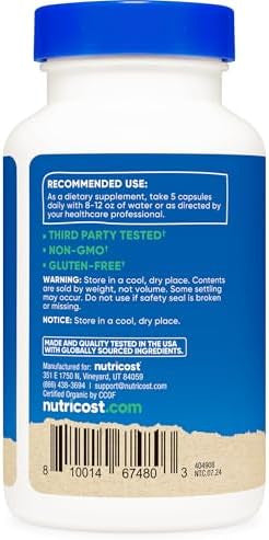 Nutricost Fiber Capsules With Prebiotic Fiber Supplement 300 Capsules Made With Organic Psyllium Husk & Organic Jerusalem Artichoke 60 Servings Gluten 3 G Per Serving