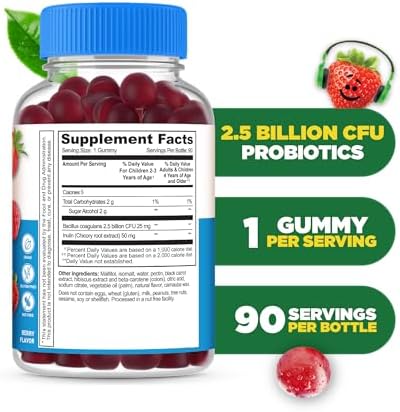 Lifeable Sugar Probiotics With Prebiotics Fiber For Kids " Great Tasting Natural Flavor Gummy Supplement " Keto Friendly Probiotic Chewable " 90 Gummies