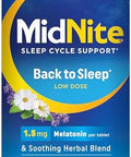 Midnite Back To Sleep Low Dose 1.5 Mg Melatonin Sleep Aid Nonhabit Forming Herbal Dietary Supplement For Adults Drug Gluten Lactose Vegetarian Vegan 30 Quick Melt Tablets