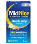 MidNite Back To Sleep Low Dose 1.5 mg Melatonin Sleep Aid Nonhabit Forming Herbal Dietary Supplement For Adults Drugfree Glutenfree Lactosefree Vegetarian Vegan 30 Quick Melt Tablets 2 ct