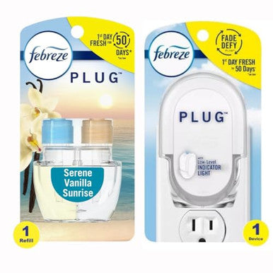 Febreze Odor-Fighting Fade Defy Plug Air Freshener Refill Serene Vanilla Sunrise (1 Refill) Of 0.87 Fl Oz Starter Kit