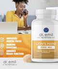Dr. Emil Nutrition 2100Mg Organic Lions Mane Supplement Capsules Focus Mental Clarity & Cognition Nootropic Lion'S Mane Mushroom Supplement With Organic Lions Mane