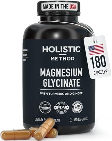 Magnesium Glycinate Capsules With Organic Turmeric And Ginger - 180 Vegan Capsules For Relaxation, Muscle Recovery, And Immune Support - Non-Gmo And Lab-Tested