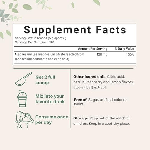 Micro Ingredients Miraclemag Calm Magnesium Powder 2Lbs Magnesium Citrate Powder Sweet Raspberry Lemon Flavored Easily Absorbed Ionic Form Non-Gmo Vegan Sugar Free