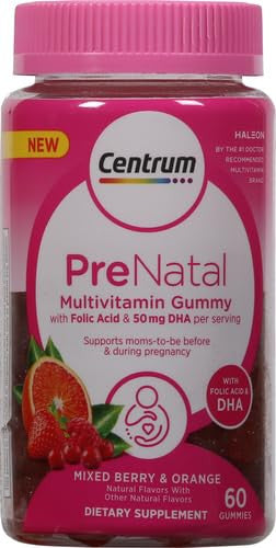 Centrum Prenatal Multivitamin Gummies With Dha And Folic Acid Mixed Berry And Orange Flavors - 60 Count 30 Day Supply