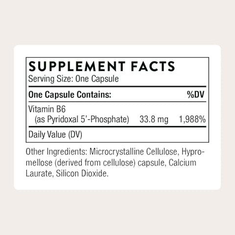 Thorne - Pyridoxal 5'-Phosphate - Bioactive Form Of Vitamin B6 For Energy Production - Vitamin B6 (Pyridoxine) Supplement - Third-Party Certified - Gluten Dairy & Soy-Free 180 Capsules