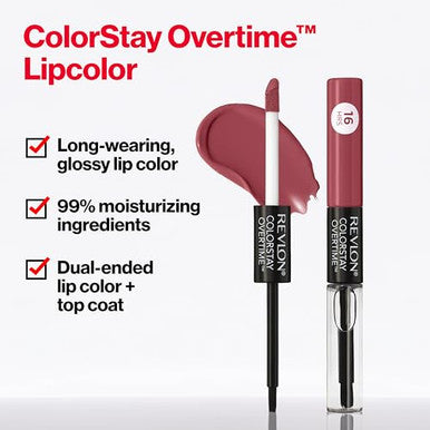 Revlon Liquid Lipstick With Clear Lip Gloss Colorstay Overtime Lipcolor Dual Ended With Vitamin E 280 Stay Currant 0.07 Fl Oz