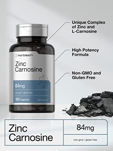 Horbaach Zinc Carnosine Supplement 84mg per Capsule 150 Count NonGMO and Gluten Free