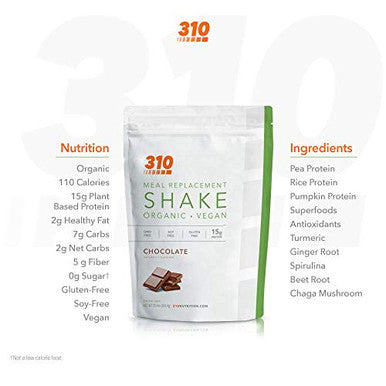 Vegan Organic Plant Protein Powder And Meal Shake With Shaker Cup And 2 Oz Mct Oil By 310 Nutrition Gluten Dairy And Soy 0G Of Sugar Keto And Paleo Friendly (Chocolate)