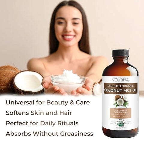 velona USDA Certified Organic MCT Coconut Oil - 64 fl oz | 100% from Coconut | Fractionated | Skin, Face, Body, Hair Care | Use Today - Enjoy Results