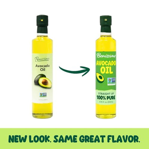 100% Pure Avocado Oil in Glass Bottle, Allergen-Free and Non-GMO, Premium Cold-Pressed Cooking Oil for SautÃƒÂ©ing, Baking, Grilling, and Salad Dressings, 8.45 fl oz