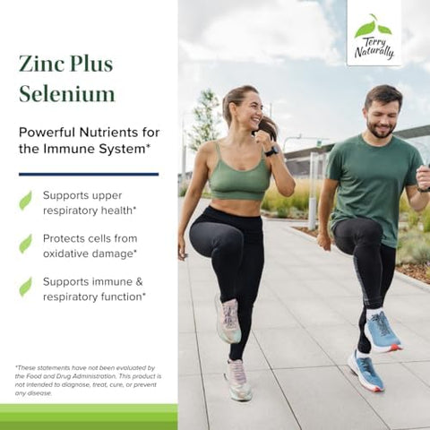 Terry Naturally Zinc Plus Selenium Immune & Respiratory Health Supplement Mineral Supplement With Zinc Bisglycinate Chelate Formula With Selenium For Cellular Health Support 60 Capsules