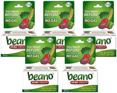 Beano Extra Strength Gas Prevention & Digestive Enzyme Supplement 30 Count (Pack Of 5)