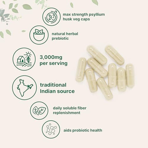 Micro Ingredients Psyllium Husk Capsules 3000Mg 500 Veg Caps Soluble Fiber Supplement For Women & Men Natural Prebiotics & Probiotics Fiber Supplements For Gut & Digestive Health Non-Gmo