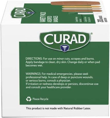 Curad Assorted Adhesive Bandages 4-Sided Seal Variety Pack 200 Count (Pack of 1)