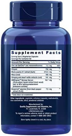 Life Extension Super Miraforte With Standardized Lignans, Chrysin, Nettle Root, Muira Puama, Maca, Zinc, Focused Formula For Testosterone Benefits, Vegetarian, Gluten-Free, Non-Gmo, 120 Capsules