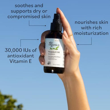 Sky Organics Vitamin E Oil Blend For Face Organic Antioxidant Facial Oil 30 000 Ius To Deliver Reparative Moisture And Soothe Dry Damaged Skin 100% Pure & Cold-Pressed 3.97 Fl Oz 117 Ml