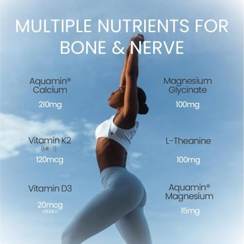 Bone and Nerve Complex Aquamin Calcium Aquamin Magnesium Magnesium Glycinate LTheanine Vitamin K2 Vitamin D3 Bone Health Nerve Function Stress Relief Cardiovascular Health Vegan 90 Servings