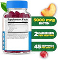 Lifeable Sugar Biotin Gummies 5000Mcg Vitamin B7 Great Tasting Biotin Supplement For Hair Growth Skin And Nail Health Hair Supplement For Women Men Adults 90 Gummies