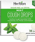 Herbion Naturals Cough Drops With Mint Flavor Sugar With Stevia Soothes Cough For Adults And Children 6 Years+ 18 Drops6 Packs(108 Lozenges)