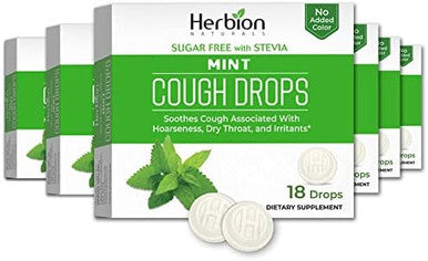 Herbion Naturals Cough Drops With Mint Flavor Sugar With Stevia Soothes Cough For Adults And Children 6 Years+ 18 Drops6 Packs(108 Lozenges)