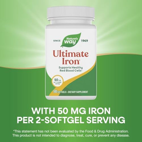 Naturea A' A" S Way Ultimate Iron Healthy Red Blood Cells 50 Mg Per Serving GlutenFree 90 Softgels