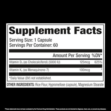 Gat Sport Vitamin D3 K2 5000 Iu (125 Mcg) Vitamin D 60 Day Supply Dietary Supplement 60 Veggie Caps