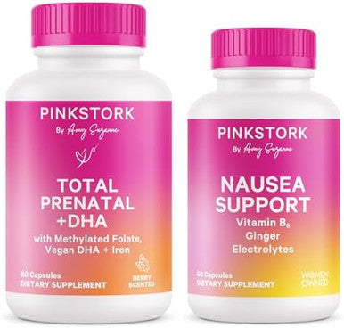 Pink Stork First Trimester Essentials Supplement Bundle Total Prenatal Vitamin + Dha And B6 Ginger Electrolyte Capsule For Morning Sickness Pregnancy Must Have