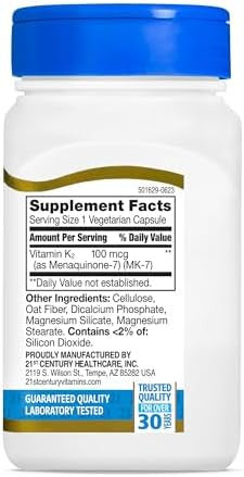 21St Century Healthcare Vitamin K2 (Mk7) 100 Mg Vegetarian Capsules 110 Count