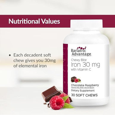 Bariatric Advantage Iron Chewy Bite Chocolate Raspberry Truffle (30 Mg Iron 60 Mg Vitamin C) 30 Count