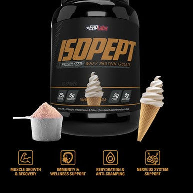 EHP Labs IsoPept Hydrolyzed Whey Protein Powder by EHPlabs 100% Whey Protein Isolate and Hydrolysate 27g of Protein Non GMO Gluten Free Fast Absorbing Easy Digesting 27 Serves Vanilla Ice Cream