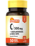 Sundance Vitamin C 500mg with Bioflavonoids and Rose HIPS Vegetarian NonGMO and Gluten Free Supplement