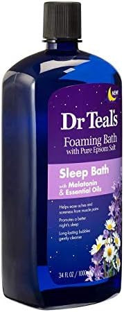 Dr. Teals Foaming Bath Variety Set (2 Pack34Oz Ea) Shea Butter & Almond OilMelatonin Sleep Bath - Essential Oils Blended With Pure Epsom Salt Eases Achy Muscles & Relieves Stress