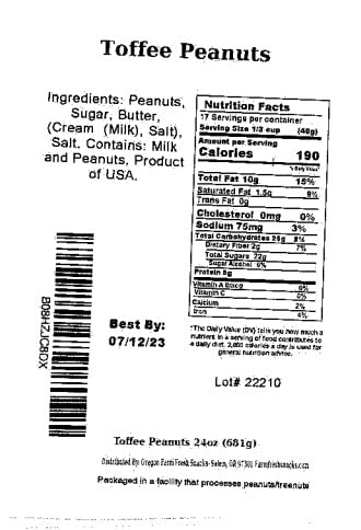 Oregon Farm Fresh Snacks Toffee Peanuts - Sun-Baked Sweet Covered in Toffee - Locally Made Butter Snack - All Natural Ingredients - Resealable Bag Guarantees Freshness (24oz)