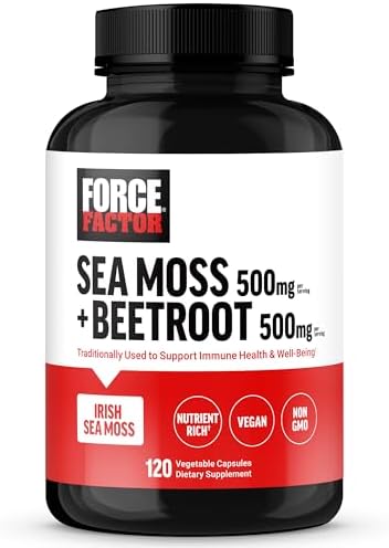 Force Factor Irish Sea Moss + Beet Root Supplement | Support Immune Health, Circulation, Natural Energy & Heart Health, with Antioxidants, Non-GMO, 120 Vegetable Capsules