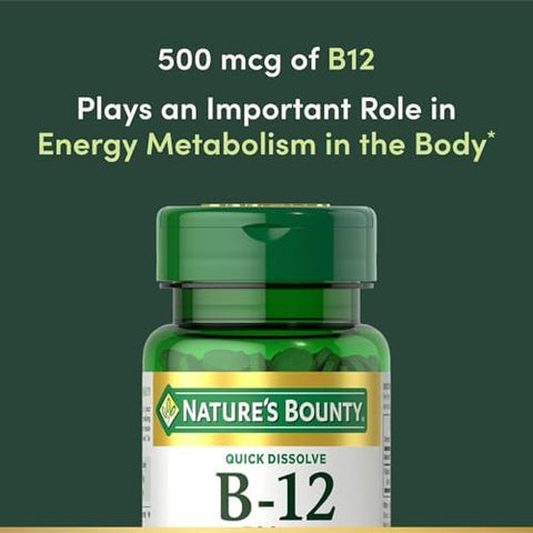 NatureS Bounty B12 Quick Dissolve Tablets 500 Mcg 300 Tablets (3 X 100 Count Bottles)