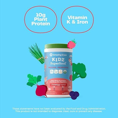 Amazing Grass Kidz Superfood: Vegan Protein & Probiotics For Kids With Beet Root Powder & 1/2 Cup Of Leafy Greens Extreme Chocolate 15 Servings