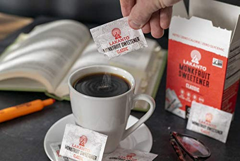 Lakanto Classic Monk Fruit Sweetener with Erythritol Packets - White Sugar Replacement, Zero Net Carbs, Zero Calorie, Sweeten on the Go, Coffee, Lemonade, Tea, Desserts - Classic (3g - 100 Count)