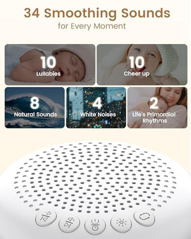 Glocusent 3-In-1 Portable Baby Sound Machine White Noise Machine For Sleeping Night Light & Phone Connected Speaker 34 Sounds Timing Function 1000Mah Large Battery Designed For Travel