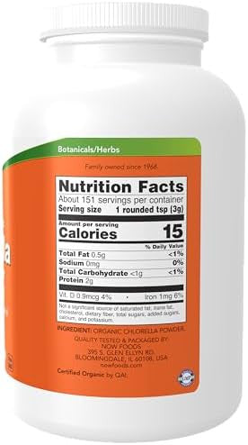 Now Foods Supplements Organic Chlorella Powder With Naturally Occurring Chlorophyll Betacarotene Mixed Carotenoids Vitamin C Iron And Protein 1Pound