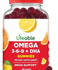 Lifeable Omega 3 6 9 Gummies With Vegan Dha Supplement Fish Oil Alternative From Plant Based Flaxseed Oil Great Tasting Omega 3 Supplement For Adults Men & Women 60 Gummies