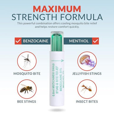 Epic Medical Supply Sting Relief Swab Instant Mosquito Bite Relief & Bug Bite Relief Max Strength Benzocaine & Menthol 10 Disposable Swabs For Insect Bites Bee Stings Jellyfish & More