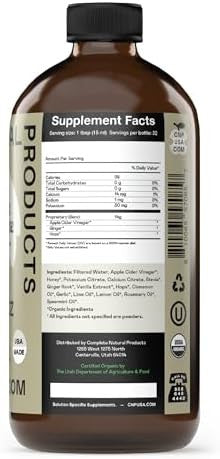 Complete Natural Products Acid Reflux Complete - 16Oz Glass Bottle, Acid Reflux Cleanse Supplement - With Ginger, Hops, Garlic & Apple Cider Vinegar (16 Fl Oz)