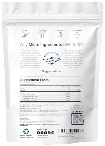 Micro Ingredients Omega 3 Fish Oil Dha Supplements 1000Mg With Epa 500Mg 200 Softgels Lemon Flavored Burpless (Enteric Coated) Deep Sea Fresh Fish Wild Caught From Norwegian Waters Mercury Free