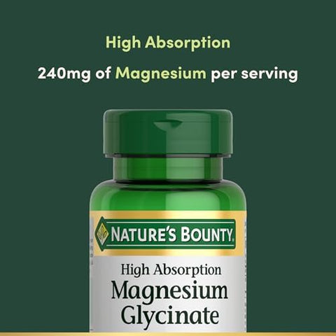 Nature's Bounty High Absorption Magnesium Glycinate 240 mg for Supporting Muscle Relaxation and Bone Heart and Nerve Health NonGMO GlutenFree Vegetarian 120 Count/60 Servings