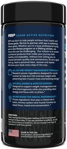 Rsp Nutrition Quadralean Thermogenic Fat Burner For Men & Women, Weight Loss Supplement, Crash-Energy, Metabolism Booster & Appetite Suppressant, Diet Pills, 60 Serv (Packaging May Vary)